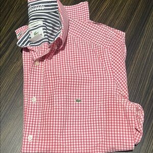Lacoste Red Casual Button Down Modern Fit Shirt, size 38.